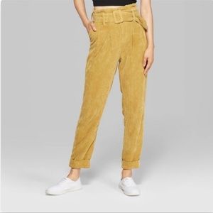 NWT Wild Fable High Waisted Paper Bag Corduroy Crop Pants w Belt Mustard Size 2